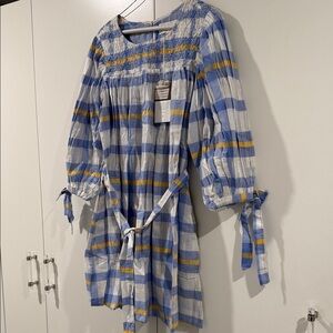 Daughters of India Blue and Yellow Striped Dress